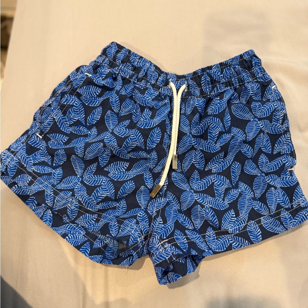 Leaf Print Kids Swim Trunks - Blue